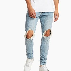 Men's Light Blue Distressed Skinny Jeans